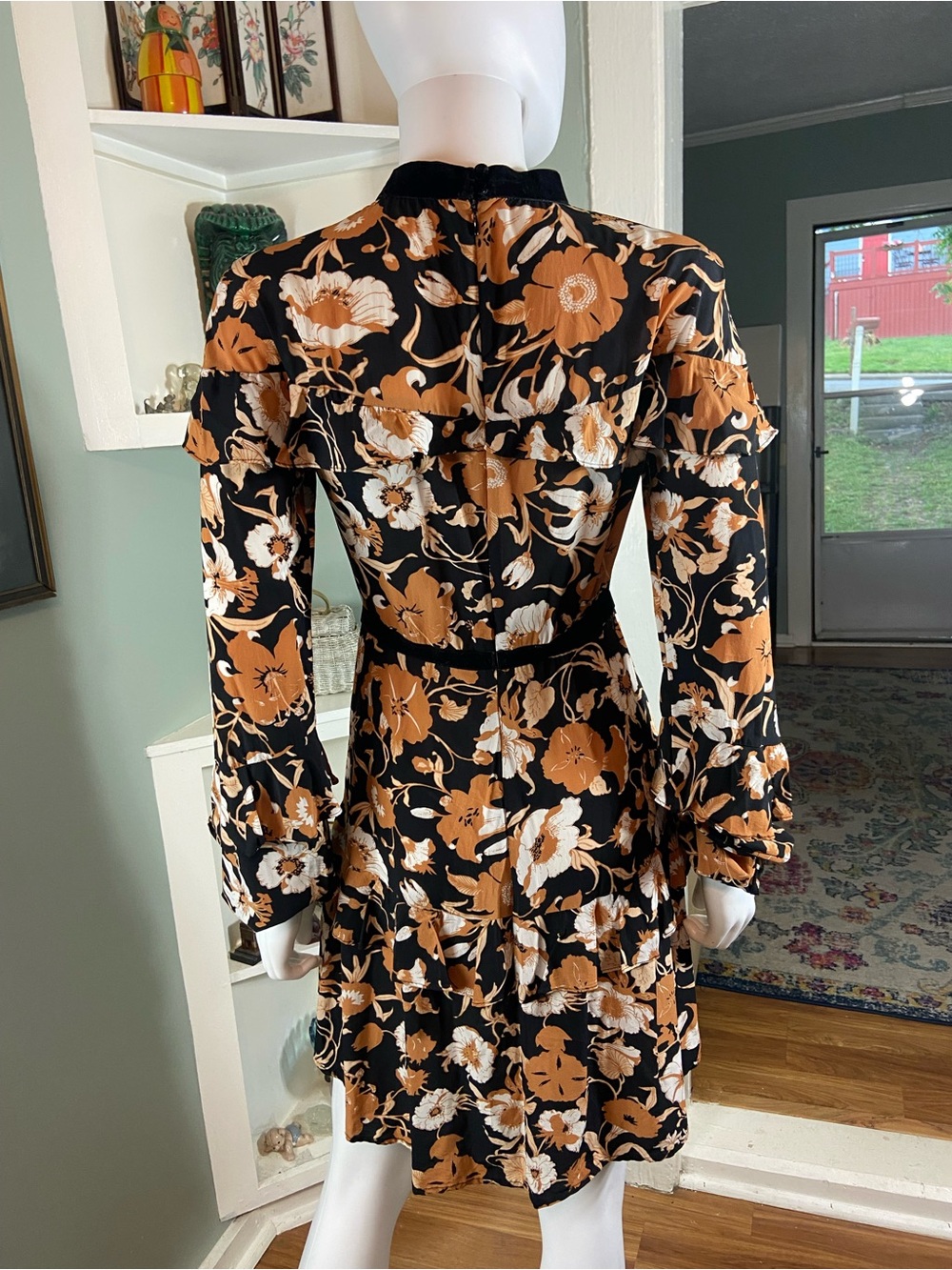For Love & Lemons Floret Silk Blend Floral Mini Dress Long Sleeve Small S - Picture 3 of 16